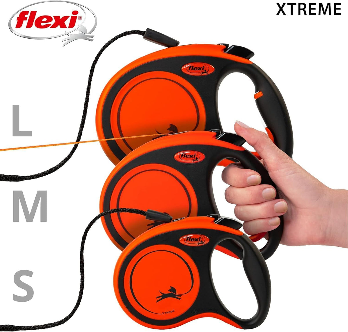 FLEXI® Xtreme Tape Retractable Dog Leash, Small, 16 ft - Orange/Black