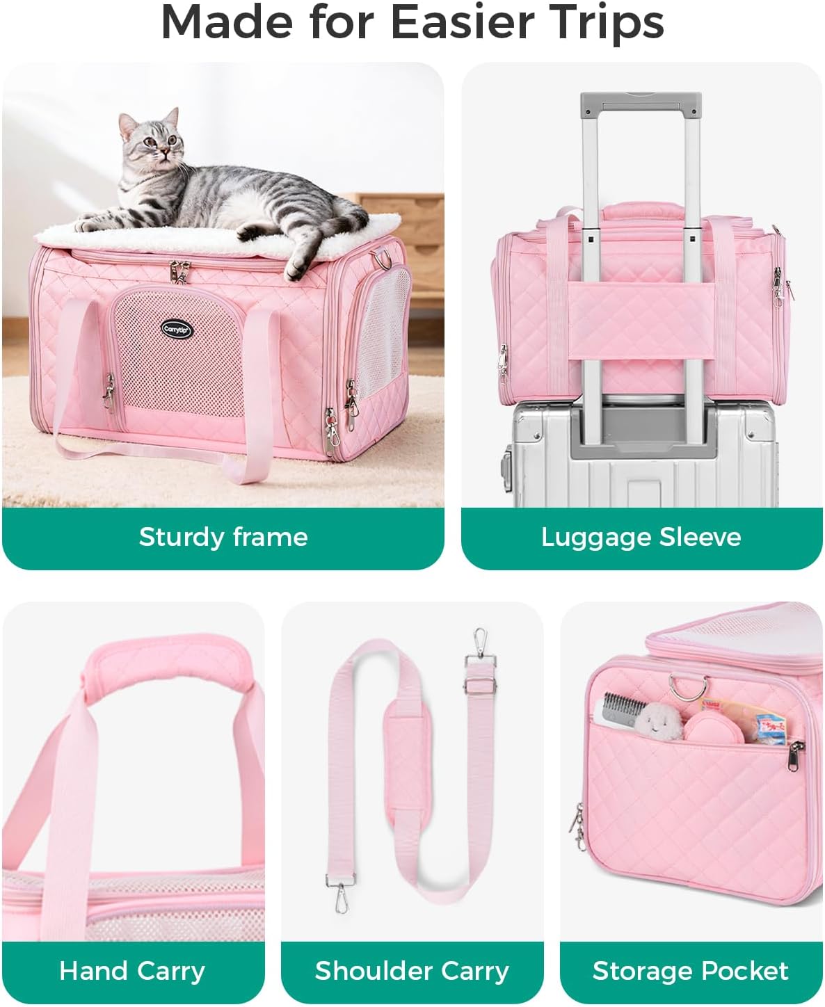 Cat Carrier Airline Approved, Soft Pet Carrier, 17x11x9.5 in, Pink