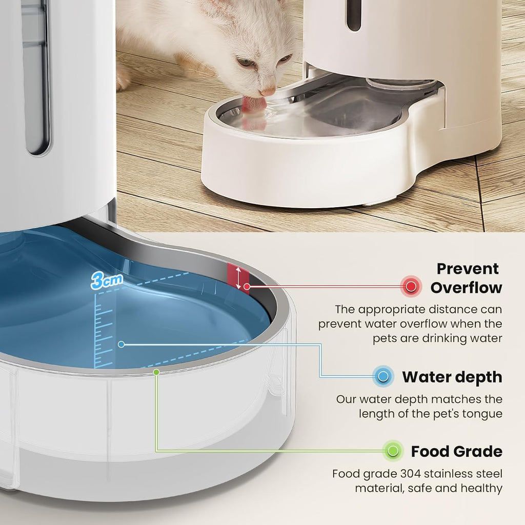 CZPET Gravity Dog Water Bowl Dispenser, Wider Mouth (8L+Stand+Mat, White)