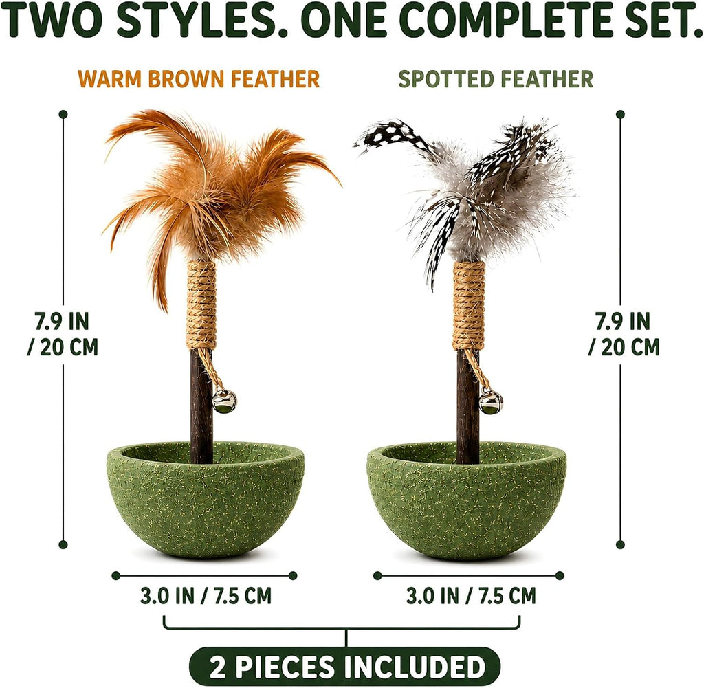 2-Piece Feather Tumbler Cat Toy with Catnip & Bell with Silvervine Stick
