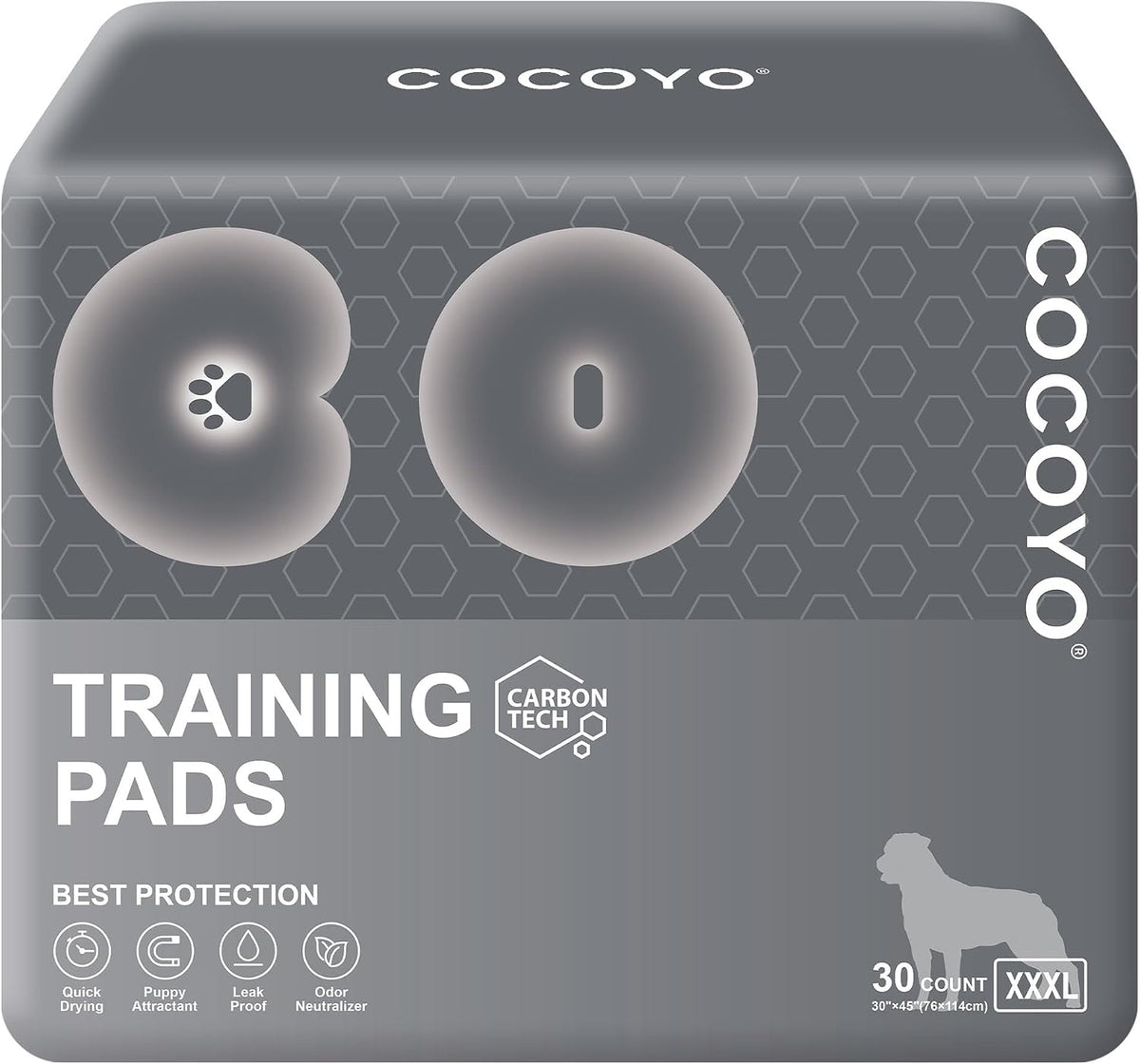 COCOYO Charcoal Dog Pee Pads, Dog Training Pads Giant Size, 35“x40” 30Count | XXL, Disposable Urine Bed Pads for Odor-Control, Training Liners for Housebreaking