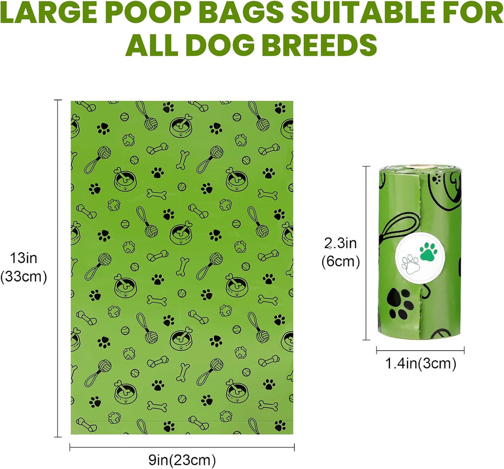 Thick Dog Poop Bags Rolls - Strong Leak Proof with 2 Dispensers 420 Count | Scented Odor Control Doggie Poop Bags 13 x 9 in for All Breeds - for Daily Walks Outdoor Cleanup (Green)