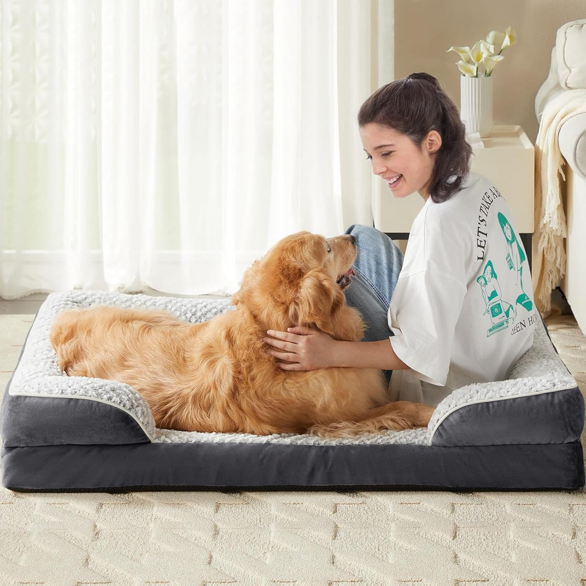 LEXTRO Washable Orthopedic Dog Bed, Waterproof Couch for Large Senior Dogs