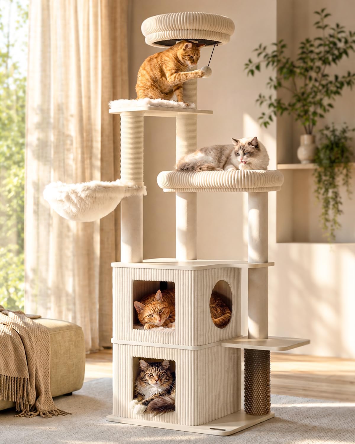Wood Cat Tree for Indoor Cats, Modern Cat Tower with Sisal Scratching Posts