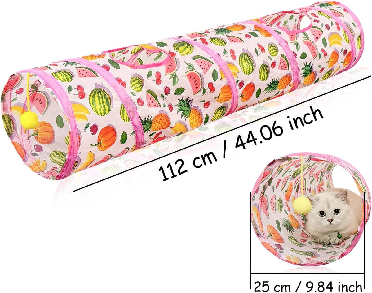 Andiker Cat Tunnel for Indoor Cats, 45" Long Rainbow Collapsible Kitten Tube with a Fun Ball and 2 Holes Cat Play Tunnel, Rabbit Tunnel for Kittens Exercising Hiding Training and Running (Pink)