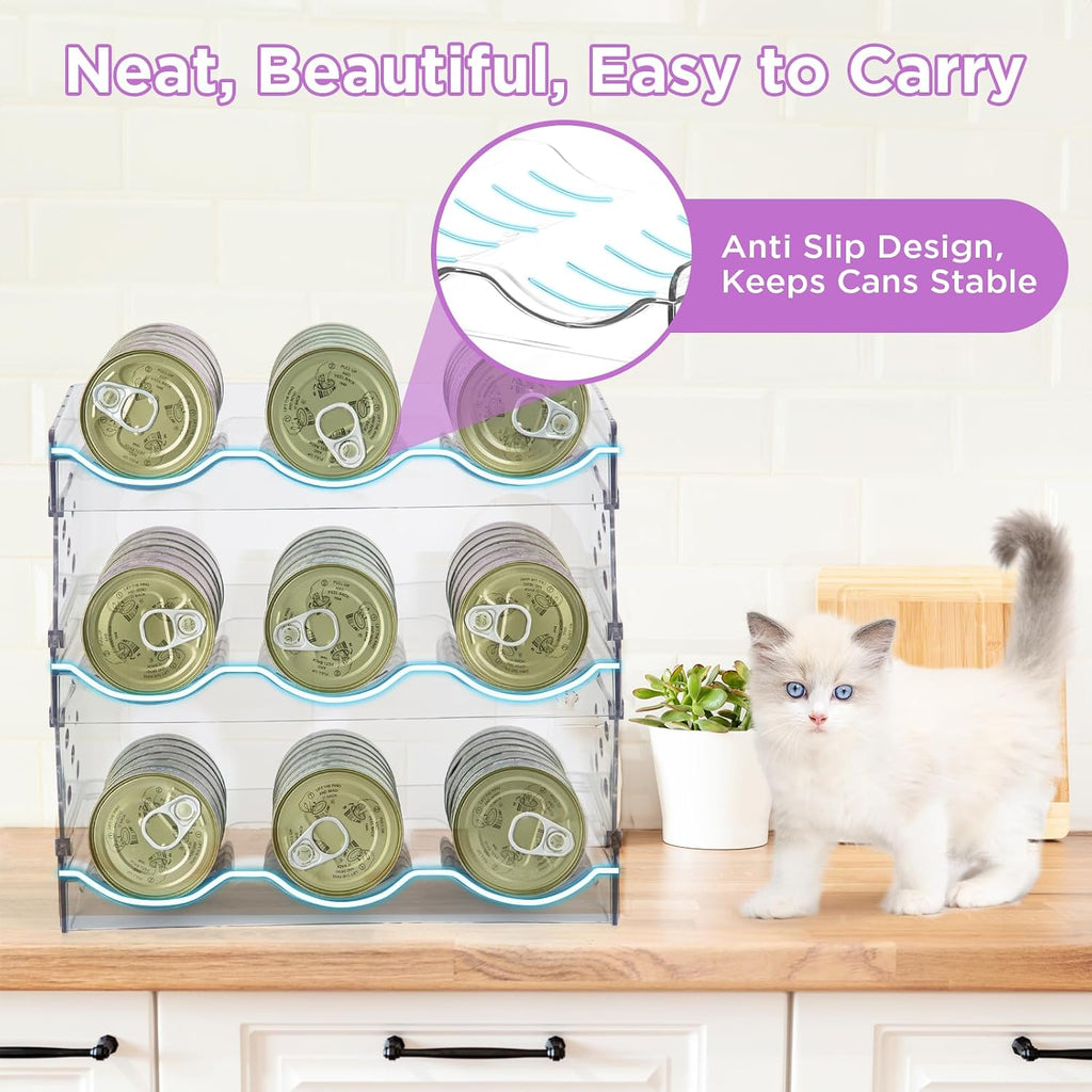 REFLYING Cat Food Can Organizer 3-Tier Holds 54 Cans 3.5oz Clear
