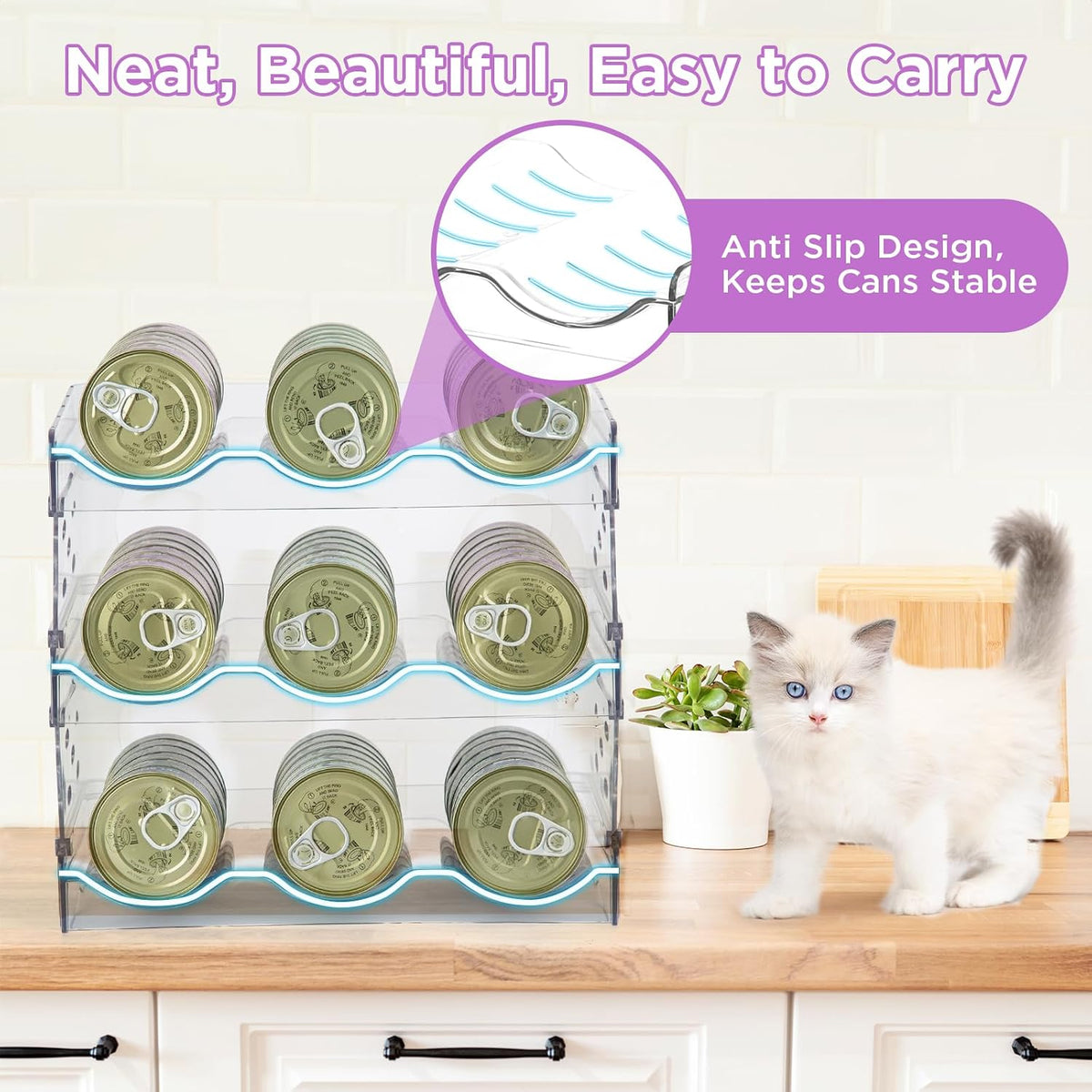 REFLYING Cat Food Can Organizer 3-Tier Holds 54 Cans 3.5oz Clear