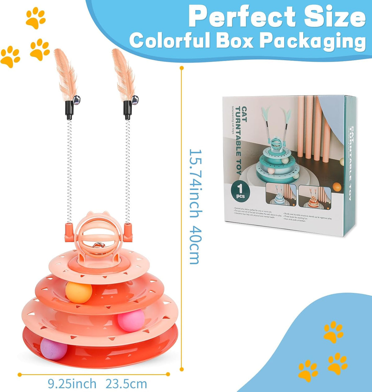 Goosheep Interactive Cat Puzzle & Ball Toy Kit with 2 Cat Teasers (Orange)