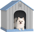 Fancyango Dog House Outdoor Indoor for Small Medium Dogs, Sturdy Plastic Waterproof Doghouse with Air Vents and Elevated Floor, Easy Clean and Assemble (Blue, 26.18''L × 24.02''W × 25.98''H)