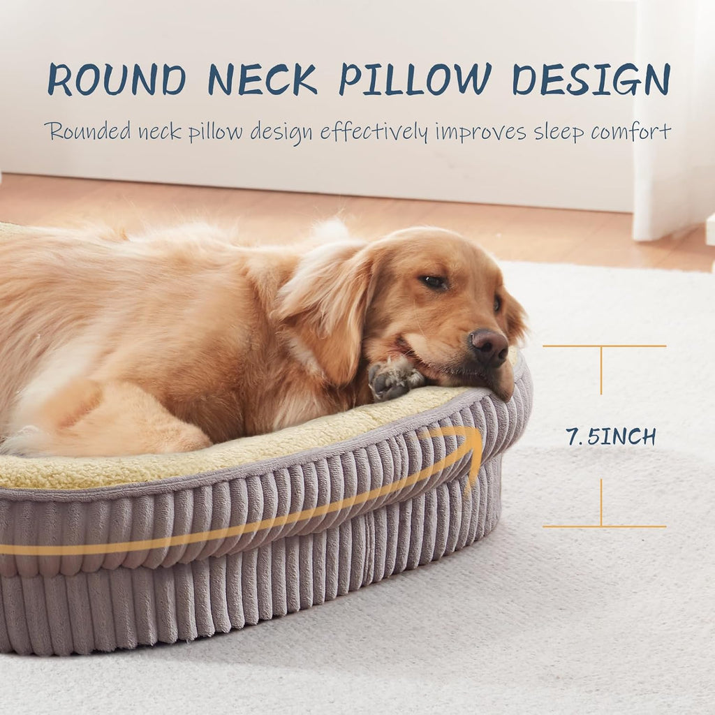 Orthopedic Dog Bed for Extra Large Dogs Breeds, High Density Egg Crate Foam Dog Sofa Beds,Oval Kennel Bed, Pet Couch Bed with Four Sided Bolster, Removable Washable Cover& Non-Slip Bottom