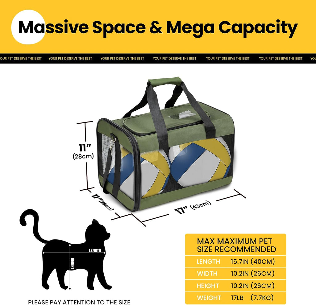 Conlun Cat Carrier Soft-Sided Pets Travel Carriers,Green M