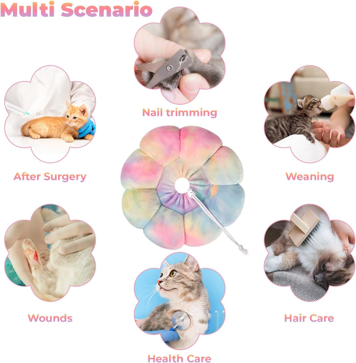 Adjustable Dog Cone Collar, Soft Dog Elizabethan Collar Recovery E Collar After Surgery, Recovery E-Collar for Kittens/Puppies and Cats Recovery