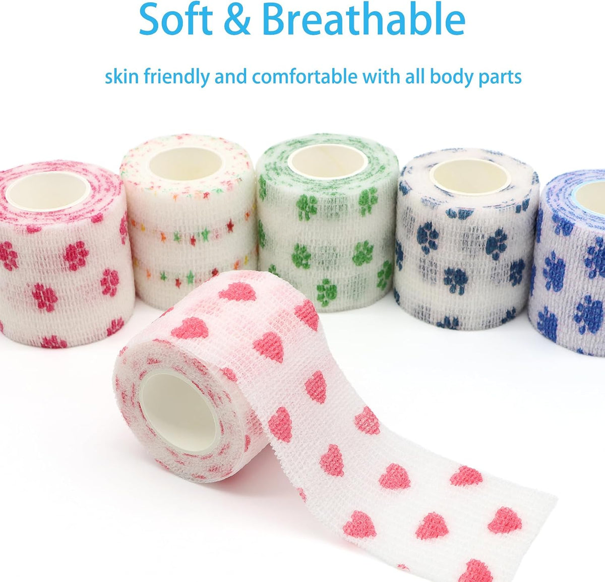 Self Adhesive Bandage Wrap Animal Cohesive Bandage Self Adherent Wrap First Aid Tape for Dogs Cats Horses Birds & Wrist Healing Ankle Sprain (2 Inch Pink White Set 6 Rolls)