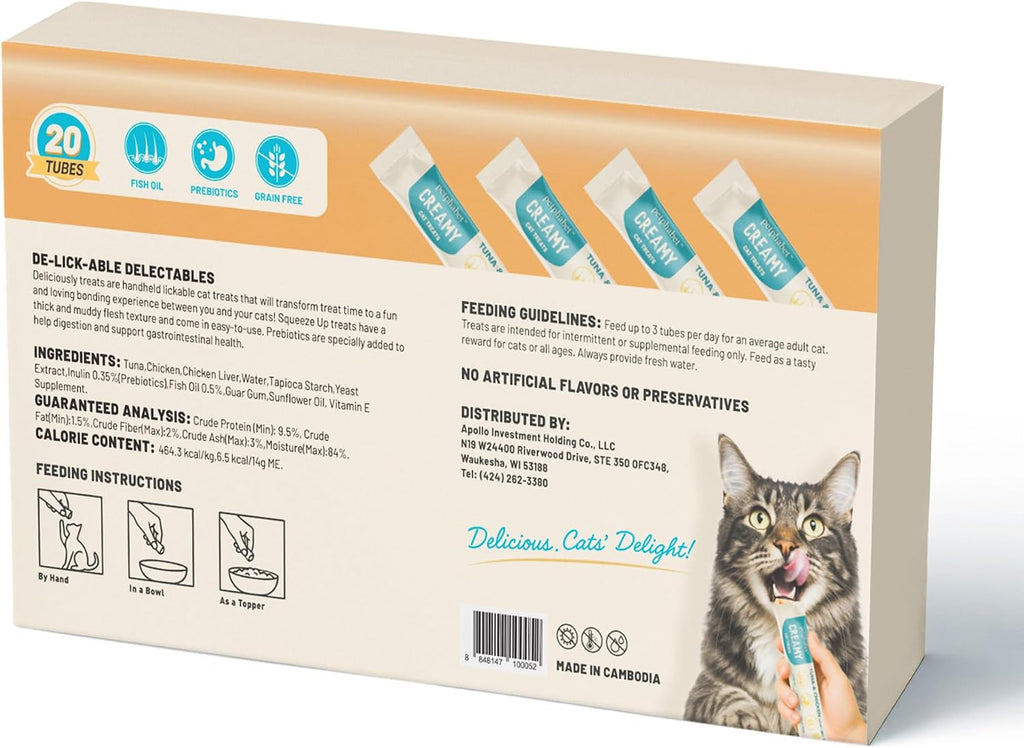 PETPHABET Lickable Cat Treats Squeeze, Tuna & Chicken Recipe 20 Tubes
