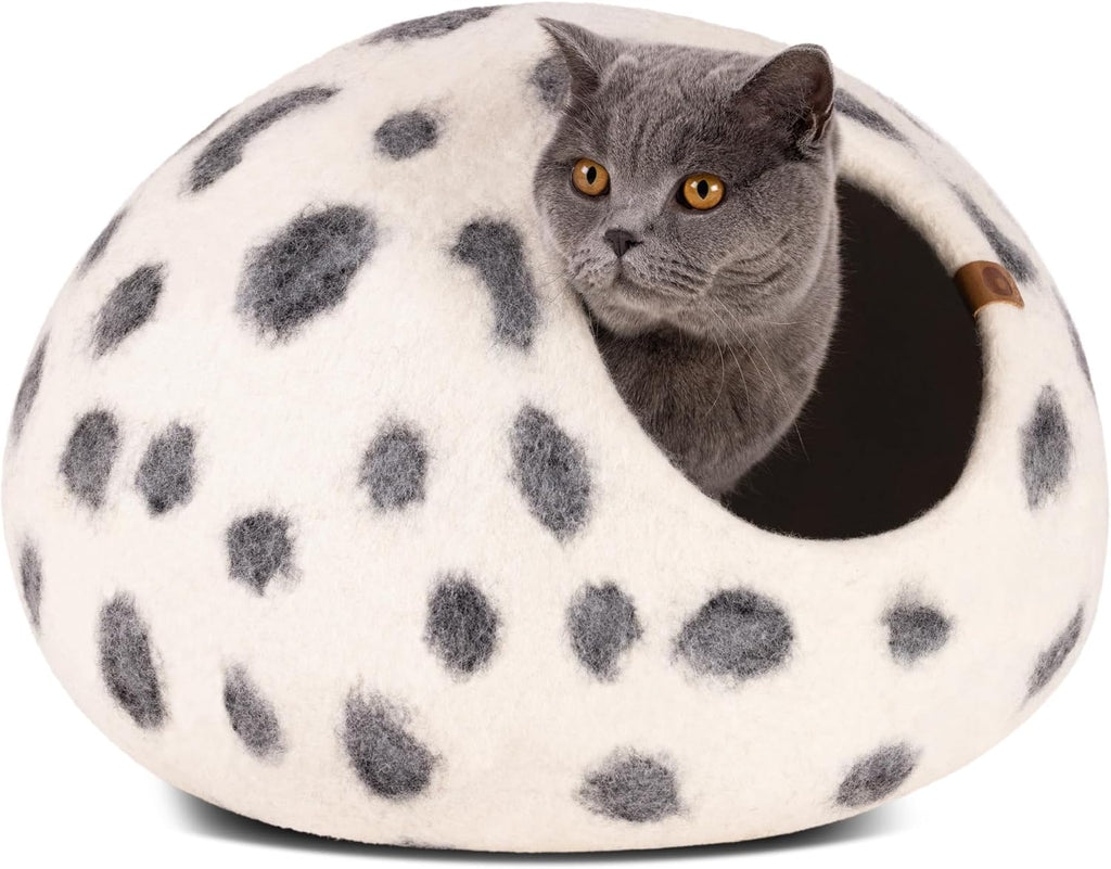 MEOWFIA Cat Cave - New Zealand Wool Bed for Indoor Cats (Snow Leopard)