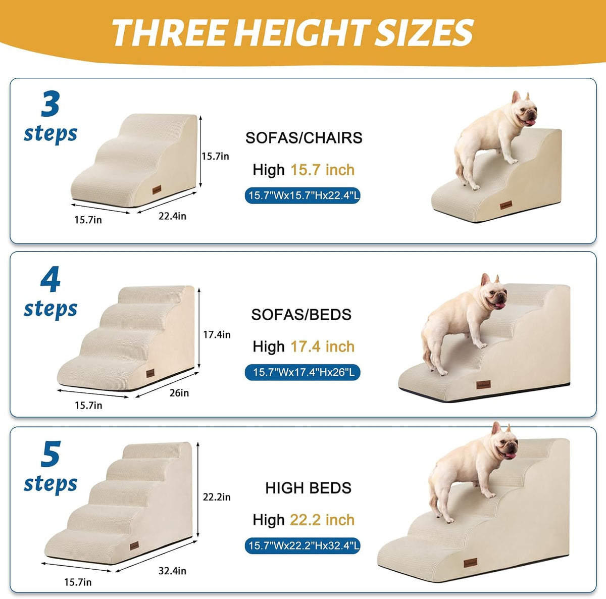 Aodisman Dog Stairs for High Bed,5-Step Pet Ramp for Small Dogs and Cats