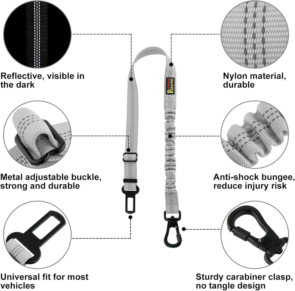 Plutus Pet Dog Seat Belt for Car, Adjustable Harness with Elastic Bungee
