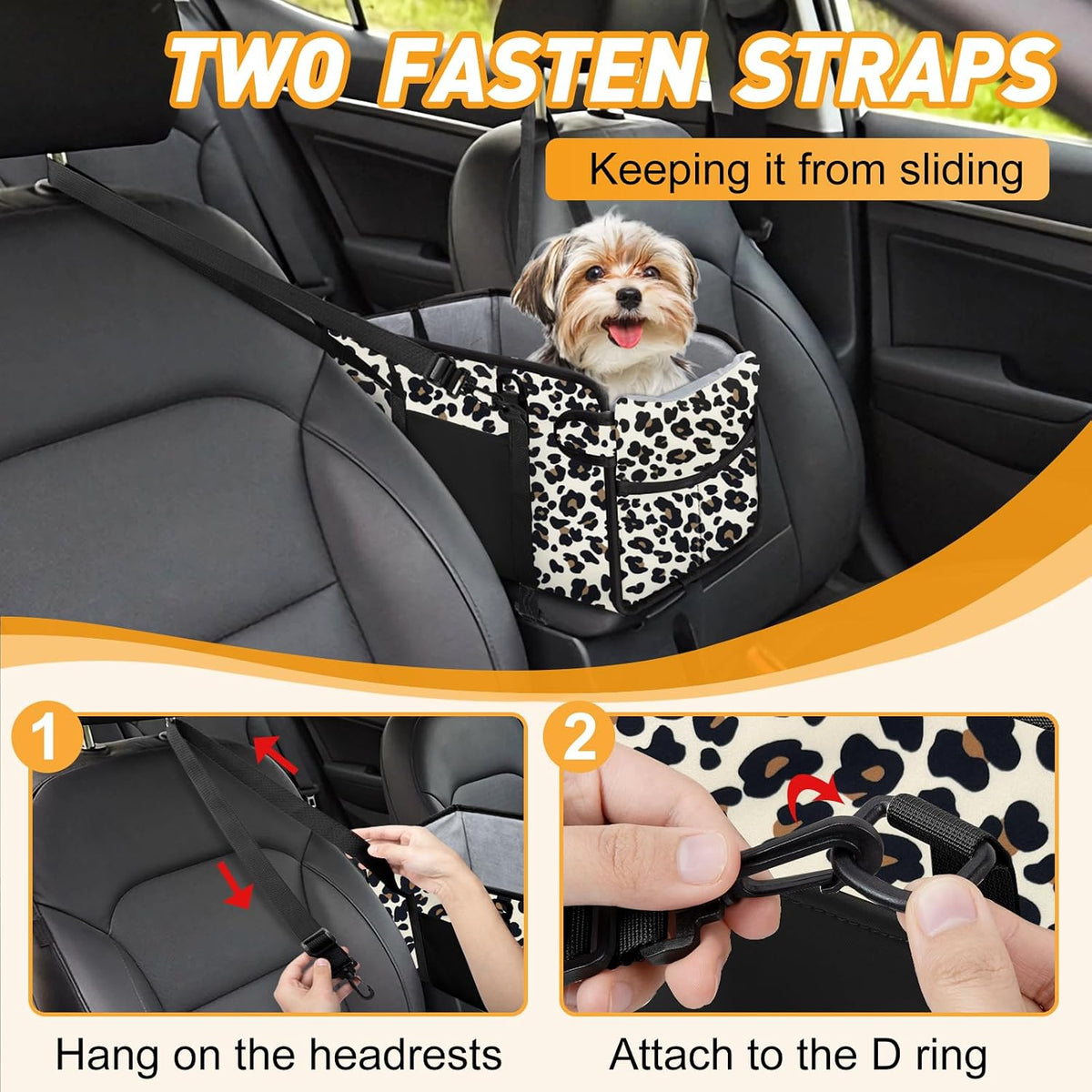 Portable Dog Car Seat for Small Dogs, Puppy Car Seat, Leopard
