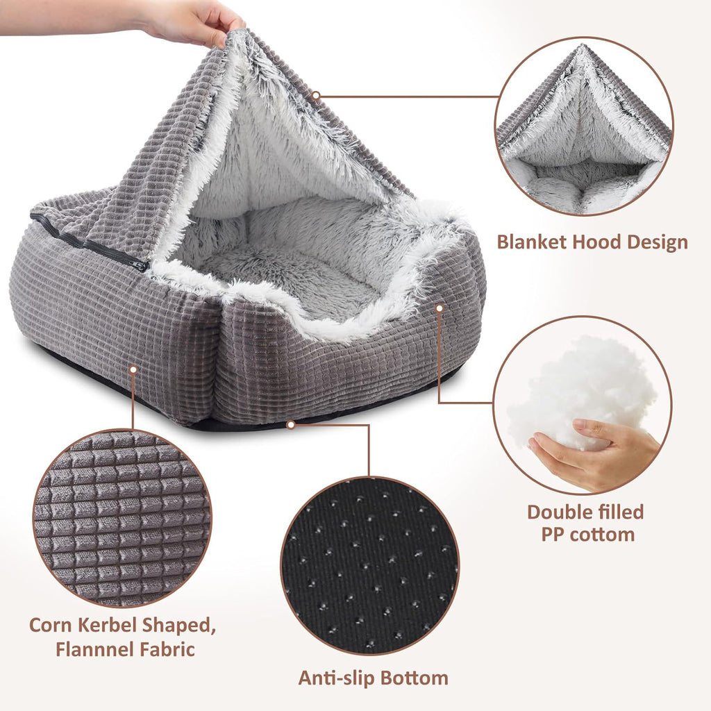 MIXJOY Medium Dog Beds for Medium Large Dogs with Cover Cave, 30in