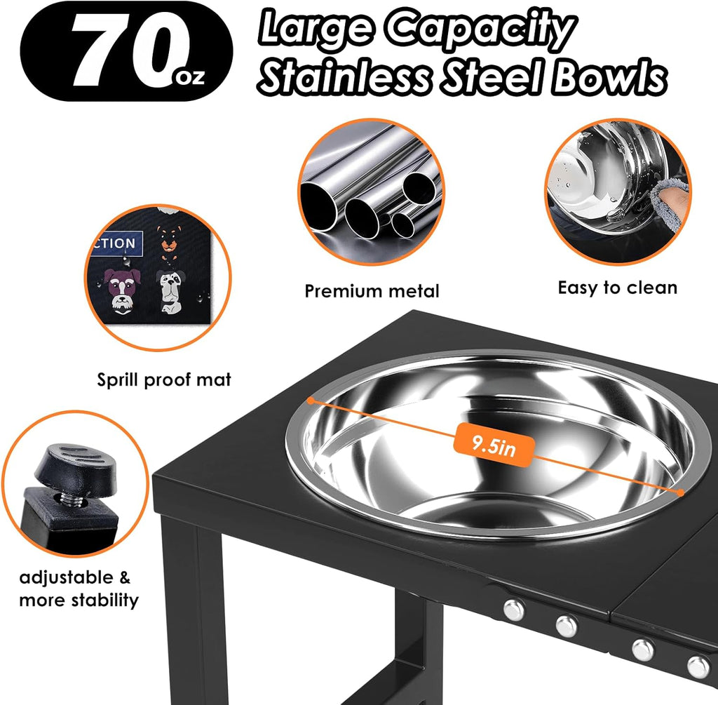 ADENGL Metal Elevated Dog Bowl for Large 𝐋𝐚𝐫𝐠𝐞 Raised Bowl Stand with Sprill Proof Mat and 2000ML Pet Bowls, Food & Water Bowls 16" Tall Dog Feeder for Large Breed