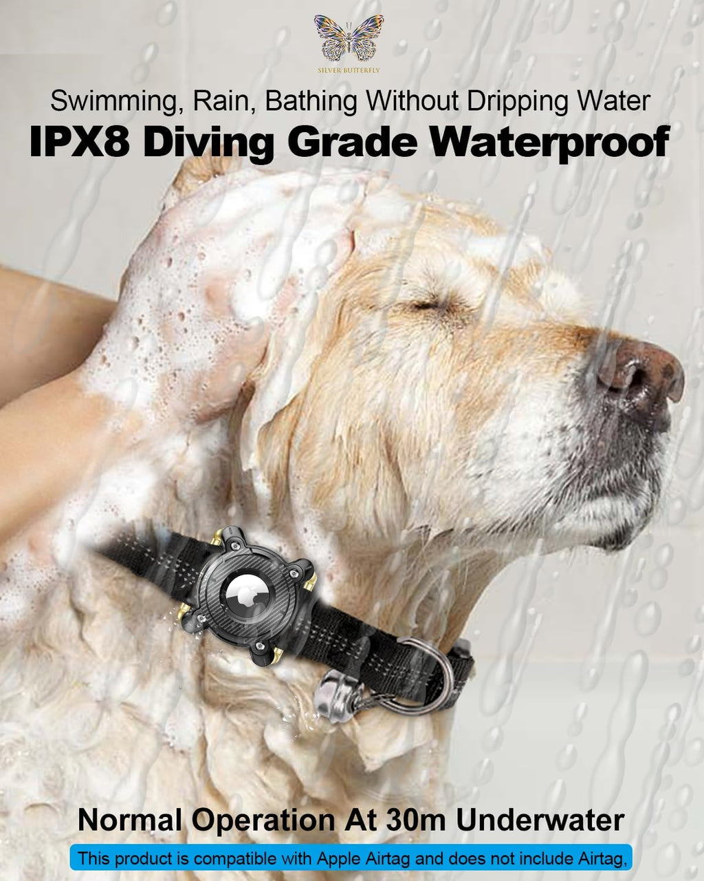 2 Pack Airtag Dog Collar Holder,IPX8 Waterproof Airtag Holder for Dog Collar,Removable Metal Buckle Strap-Ultralight Hard TPU Dog Collar Airtag Holder,Compatible Apple AirTag, XBSJ-2-B-L