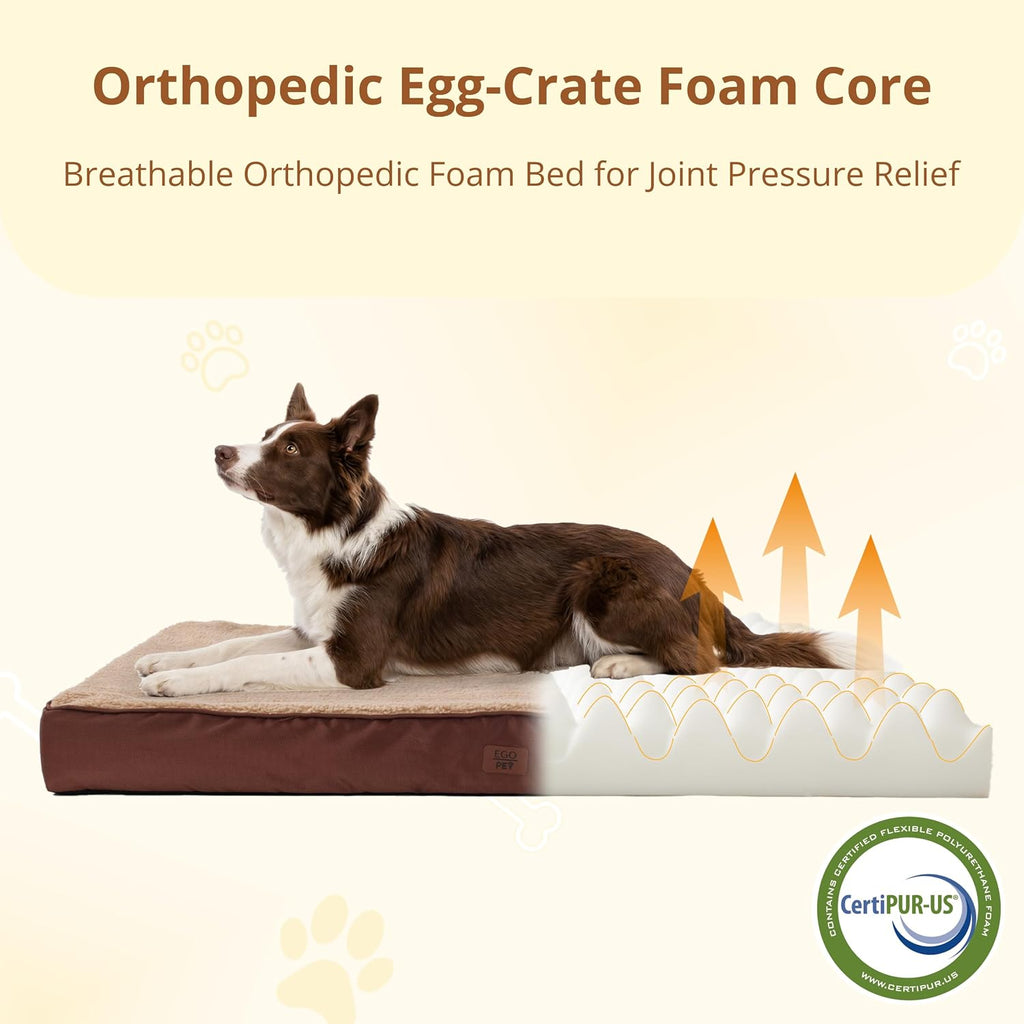 EGOHOME Comfort Orthopedic Egg-Crate Foam Flat Dog Bed, Brown, 29x21
