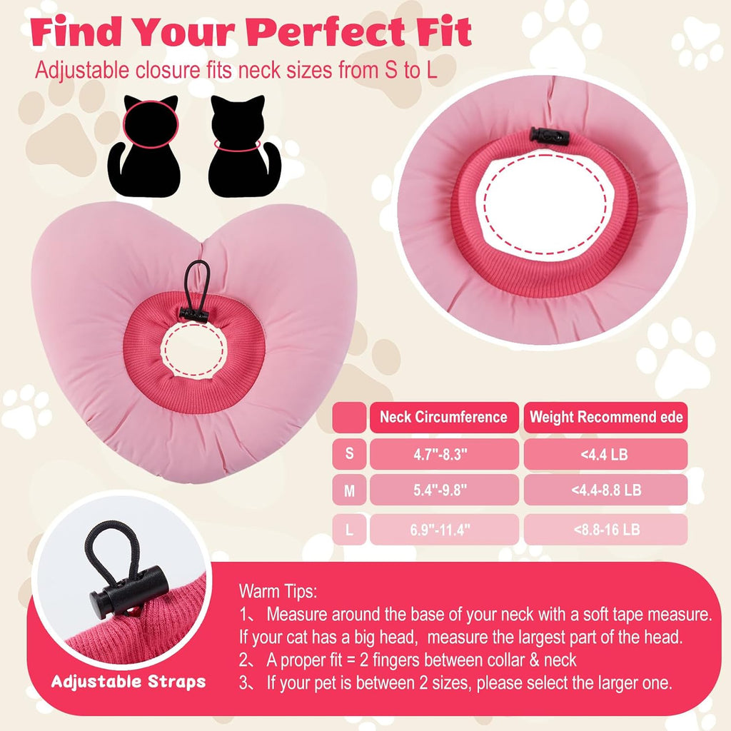 EMUST Soft Cat Cone Collar, Adjustable Recovery Cone for Cats Pink, S
