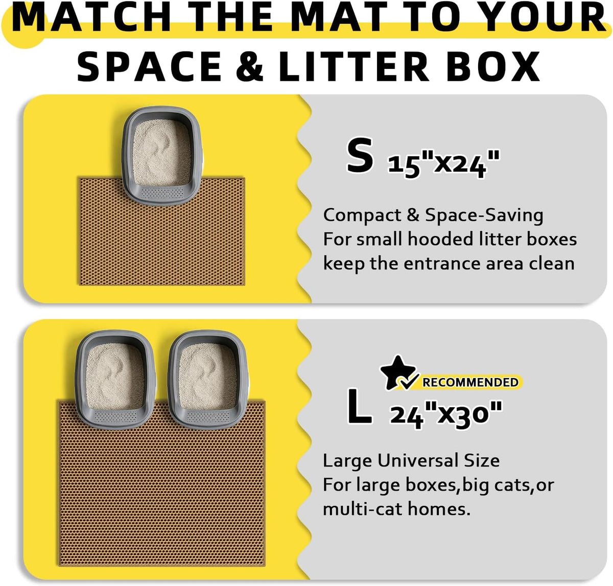 Cat Litter Mat, 30"x24", Waterproof, Easy to Clean (Brown-1Pack) | Double-Layer Honeycomb for Effective Litter Trapping, Premium Durable EVA, Non-Slip, Paw-Friendly Soft Surface