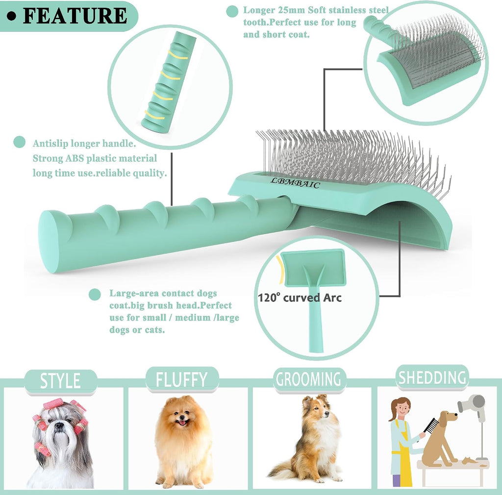 Dog Slicker Bursh for Goldendoodles Toy Poodles Fluff Shedding. | Soft Bristles,Curved Brushes for Dogs Cats,Thick Long Curly Hair Fluffy Matted Hair,Remove Tangles,Mats,Knots,Loose Fur.25mm. 