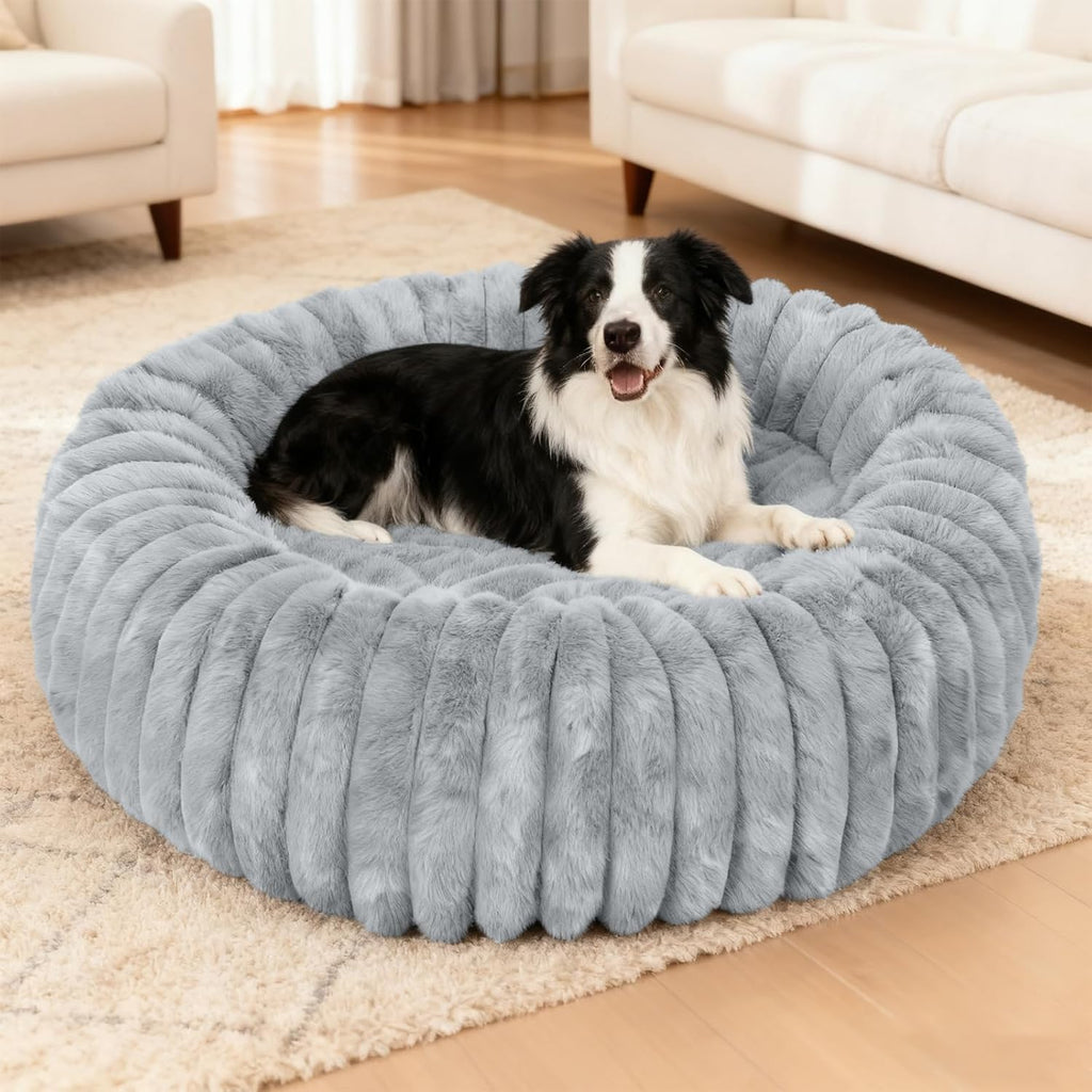 Washable Large Dog Bed,Fluffy Puppy Kitten Beds for Small Dogs(Grey,XL)