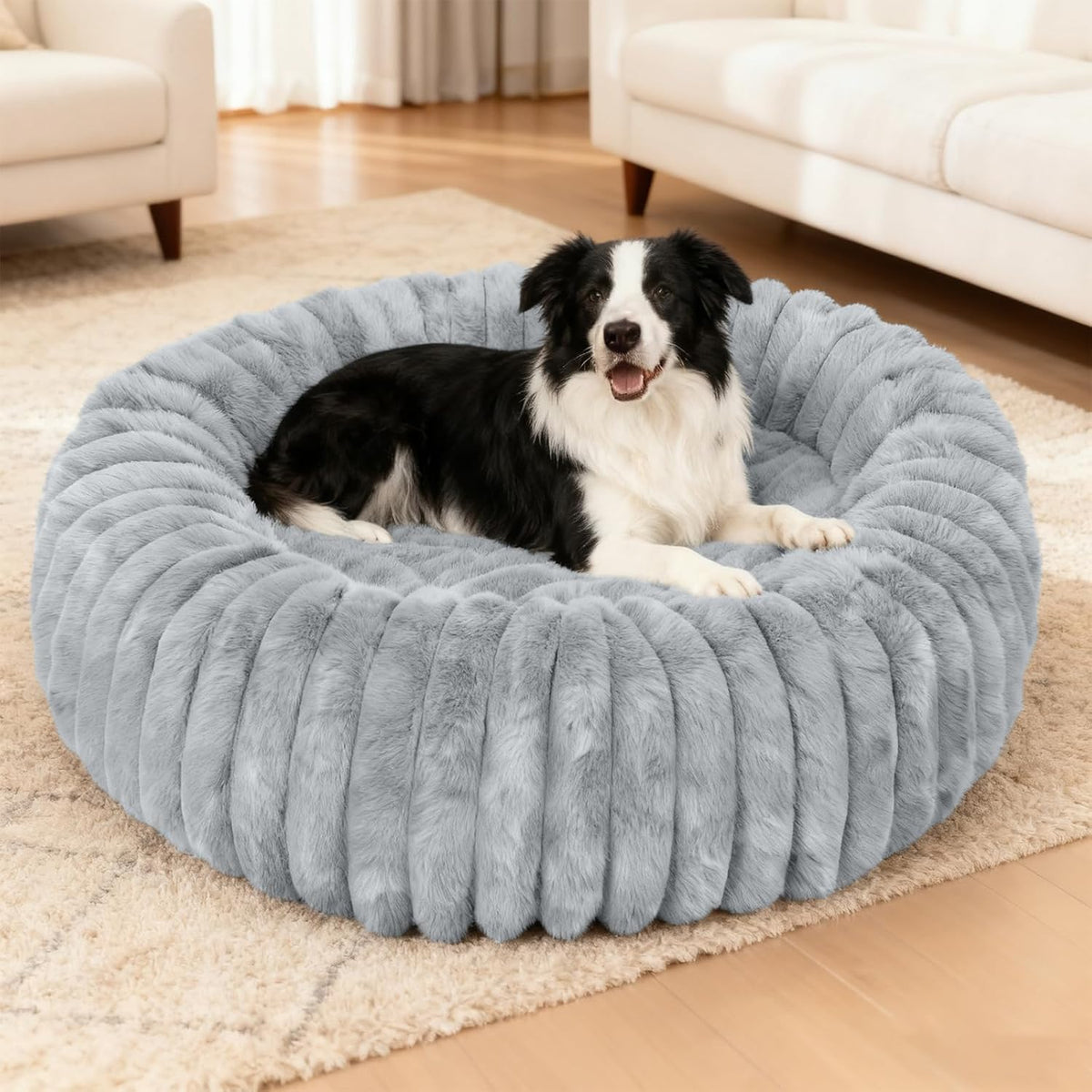 Washable Large Dog Bed,Fluffy Puppy Kitten Beds for Small Dogs(Grey,XL)