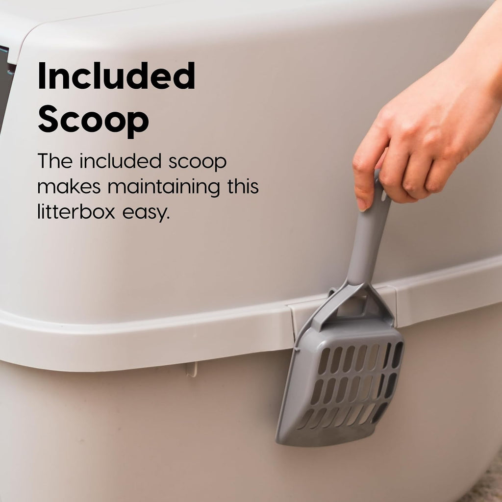 IRIS USA Large Front Door Cat Litter Box, Walk-In Entry, Gray | Nervous Cats, Flip Door Access, Covered Walk-Through, Private Enclosure Design, Privacy Hood, Contained Environment