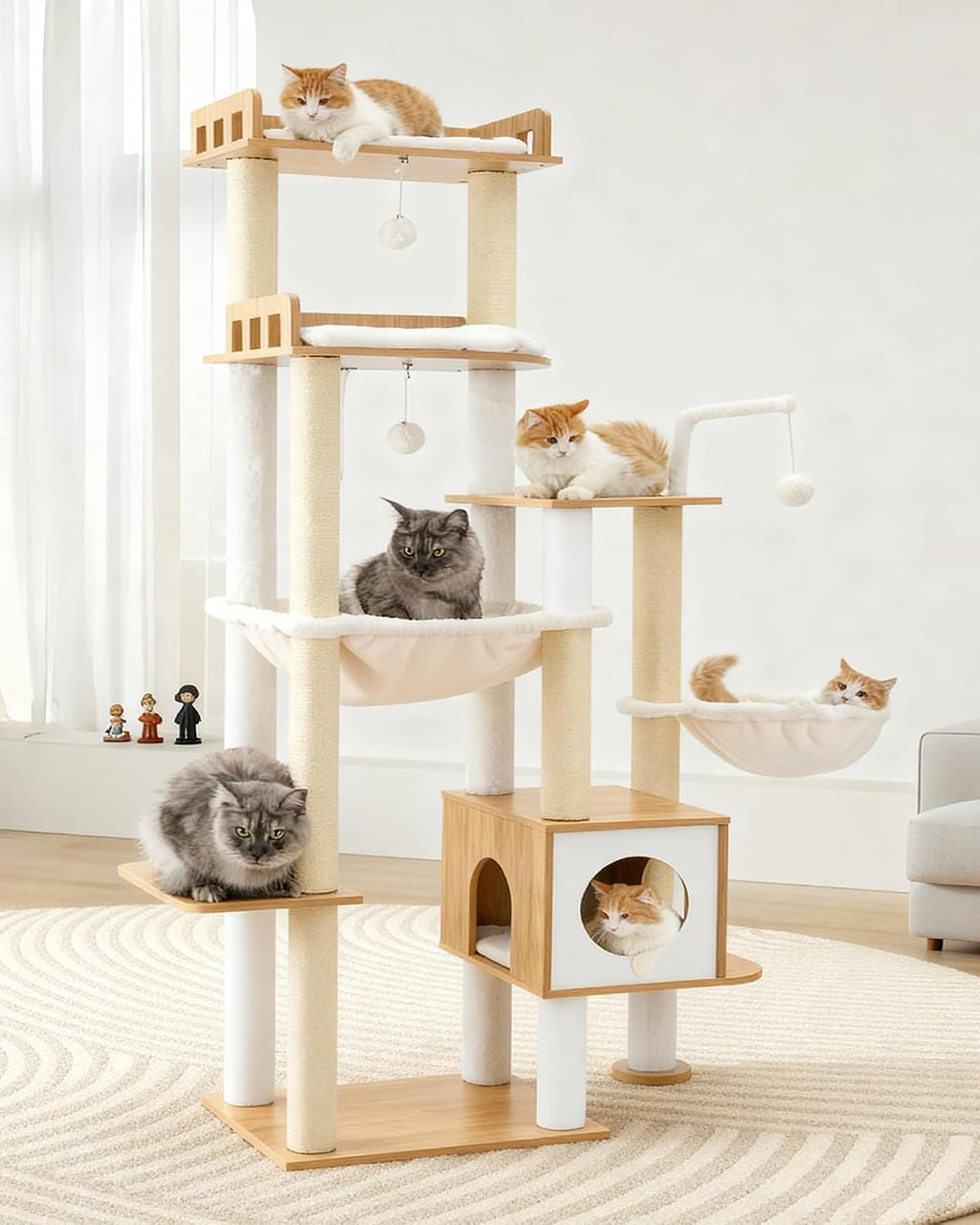 Heybly Cat Tree, 70.5" Wood Tall Cat Tower for Large Indoor Cats HCT121WB