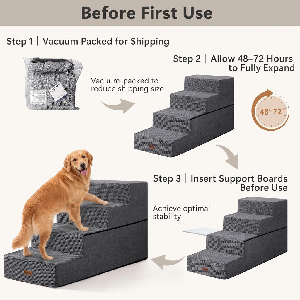 Dog Steps for Large Dogs 24" H, 4-Step 20" Wide Pet Stairs for High Beds