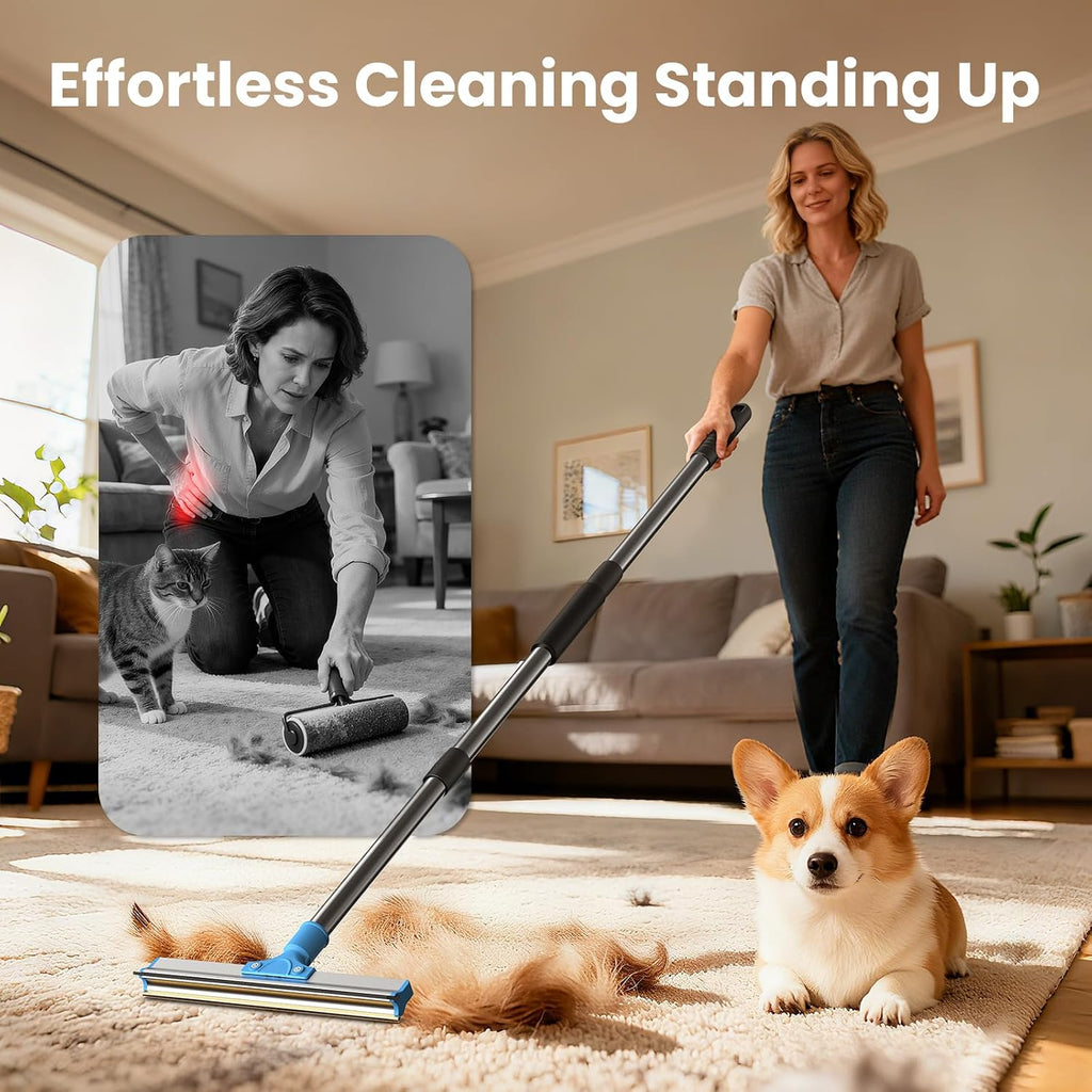 4-in-1 Pet Hair Removal Tool Set - Dual-Head Carpet Rake & Floor Scraper