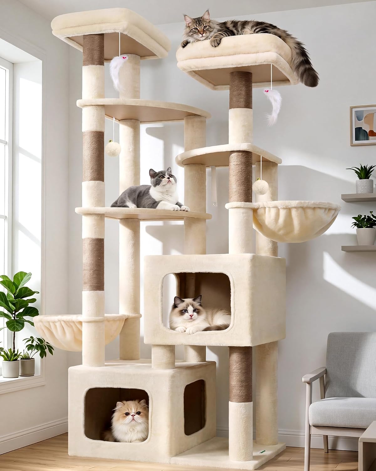 Globlazer S74E Pro Heavy Duty Maine Coon Cat Tree for Large Cats, Beige