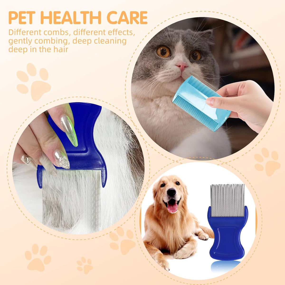HESSION 6 Pack Flea Lice Combs Removal Dandruff Comb with Metal Teeth Double Sided Fine Combs Metal Teeth Flea Lice Combs for Pets Kids Adults (Random)