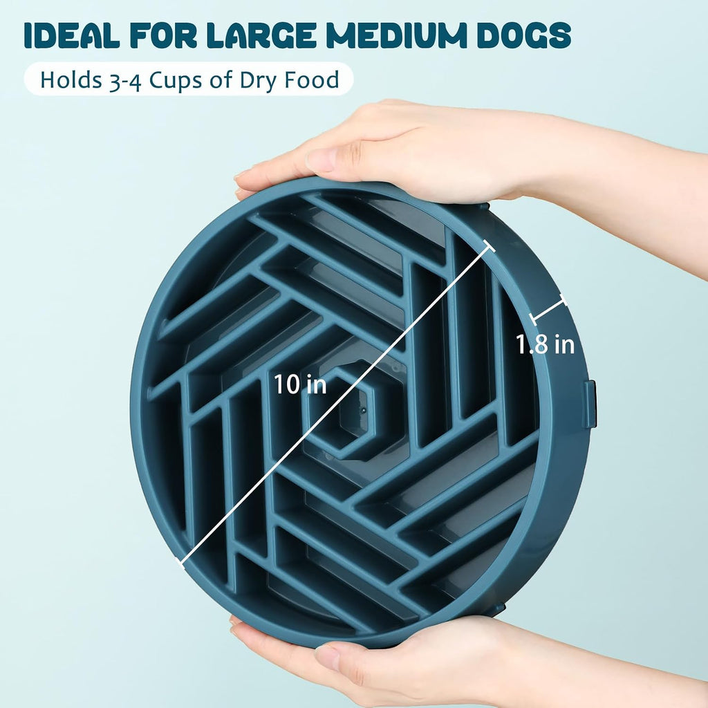 WHIPPY Slow Feeder Dog Bowl, Puzzle Maze Design to Slow Down Eating, 3-Cup Capacity, Anti-Gulping Food Bowl for Medium & Large Dogs,Navy Blue