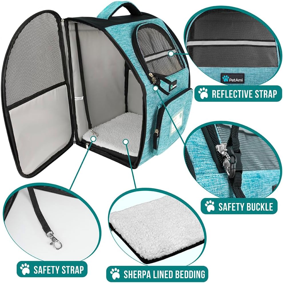 PetAmi Dog Backpack Carrier Airline Approved Cat Pet Puppy Bag, Turquoise