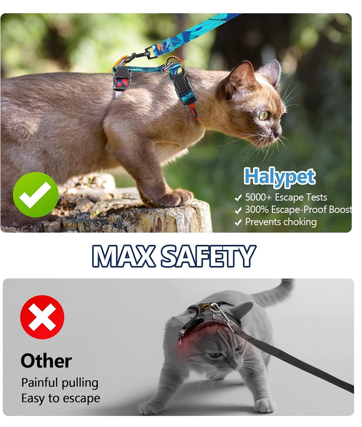 Halypet Cat Harness and Leash Set, Escape Proof Cat Harnesses