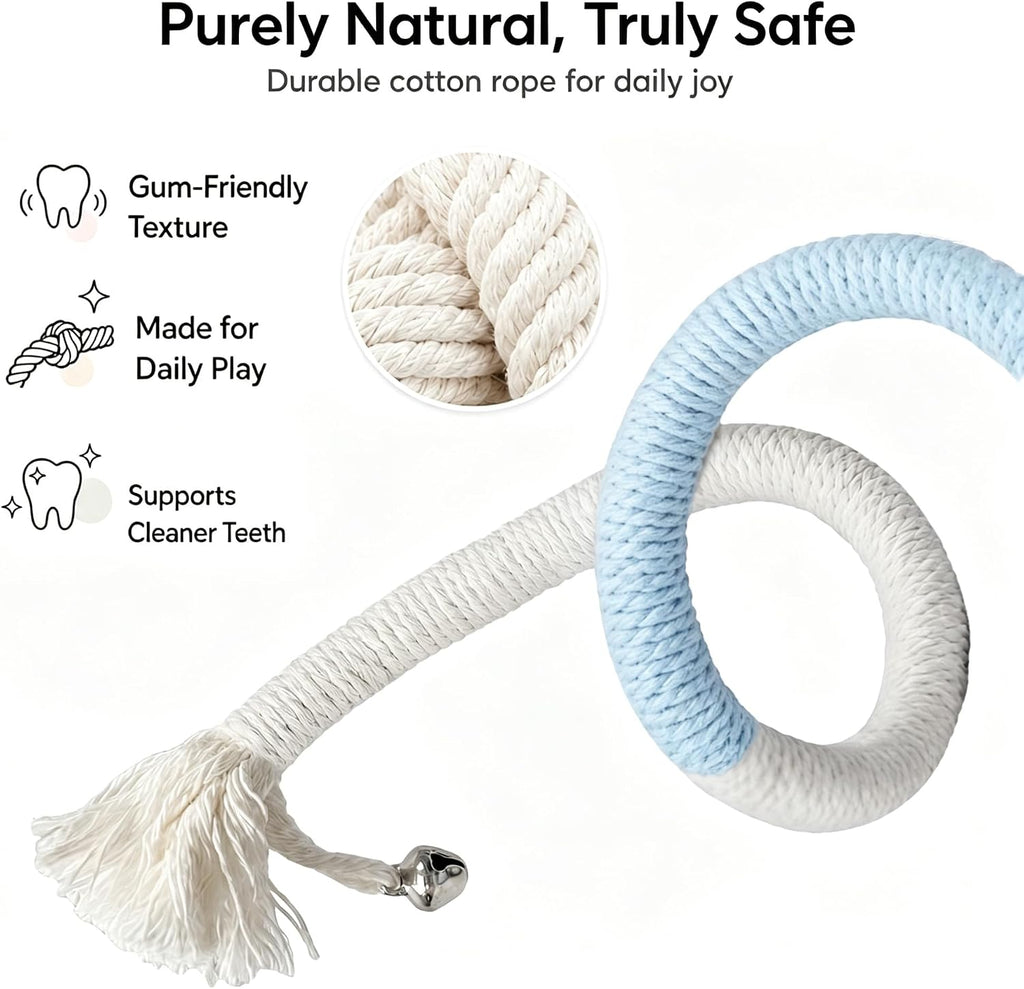 4-Pack Cat Toys for Indoor Cats, Woven Cotton Rope Toys with Bells | Colorful Cotton Rope Cat Chew Toys for Indoor Cats & Kittens, Ideal for Teething, Chewing, Interactive Play & Boredom Relief