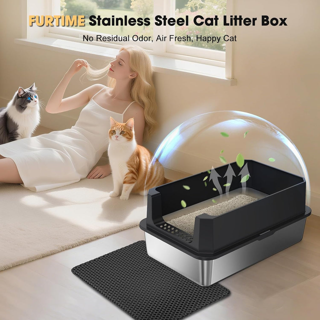 FURTIME Stainless Steel Cat Litter Box, Extra Large Cats Metal Litter Box