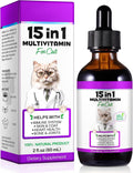 Cat Multivitamin Drops - 15 in 1 Vitamin Supplement for Immune Support, Heart, Bones, Joint, Skin & Coat Health, Bacon Flavor Vitamins for Senior Cats & Kittens (1 Pack, for cat)
