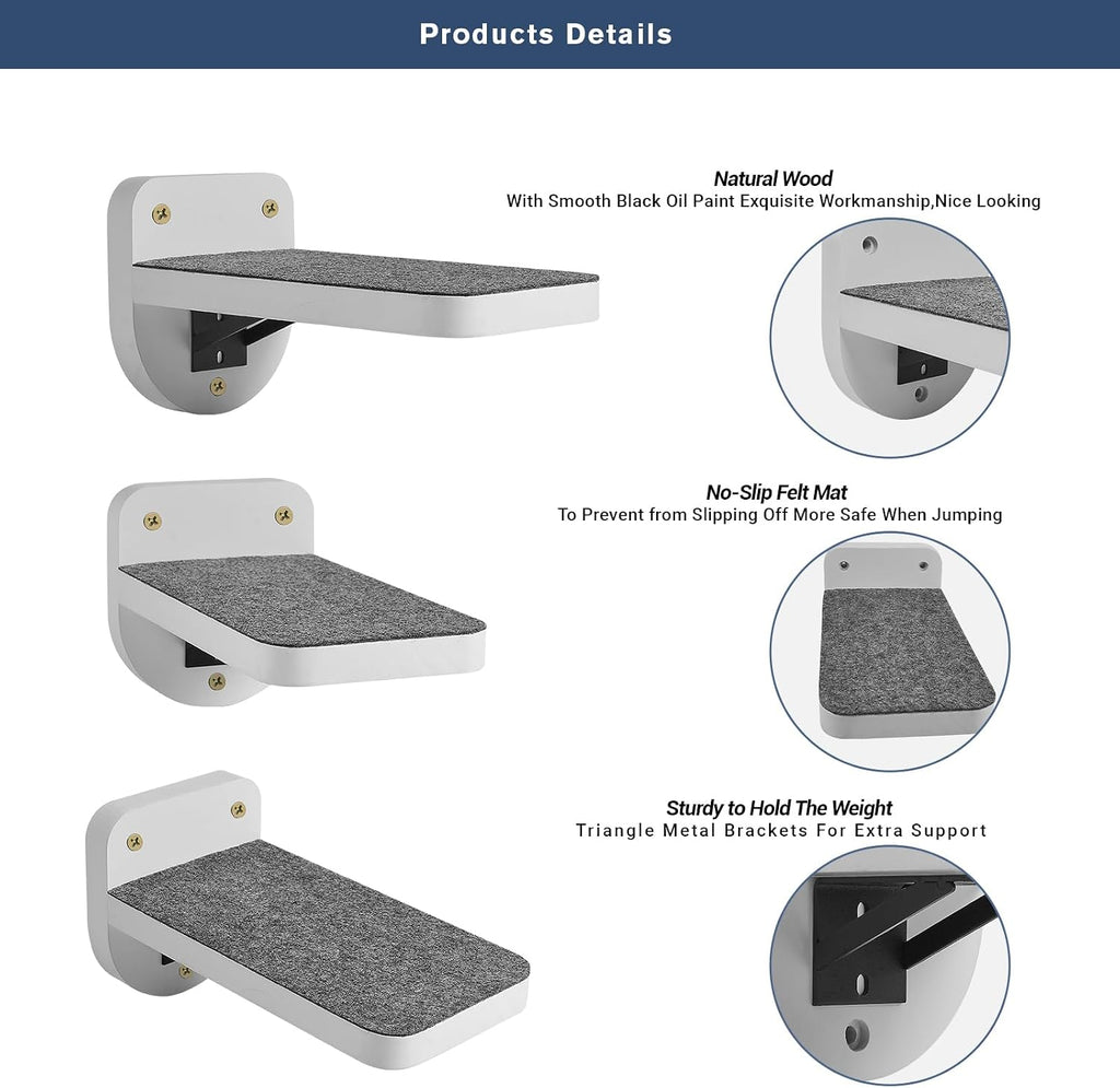 ESPETS Set of 3 White Cat Wall Climbing Steps, Wall Mount Floating Shelves