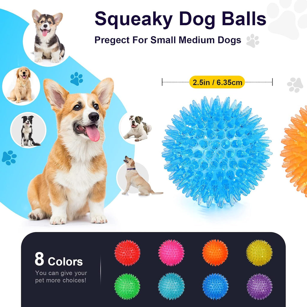 VITEVER 8 Colors 2.5” Squeaky Dog Toy Balls for Small Medium Dogs, Puppy Chew Toys for Teething, Spiky Balls for Small Dogs, Durable Toys for Teeth Cleaning and Training - Safe, BPA Free