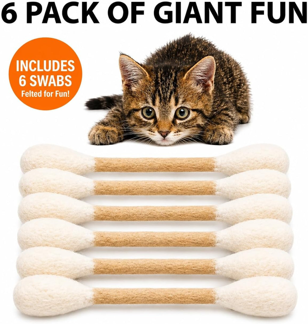 Glaciart One Swabs Cat Toys with Catnip - 6 Pk | Durable for Chew, Cute Cat Toys Interactive Kitty for Boredom, Exercise, & Play | Filled w/Organic Catnip for Anxiety & as Digestive Aid | Gift Idea