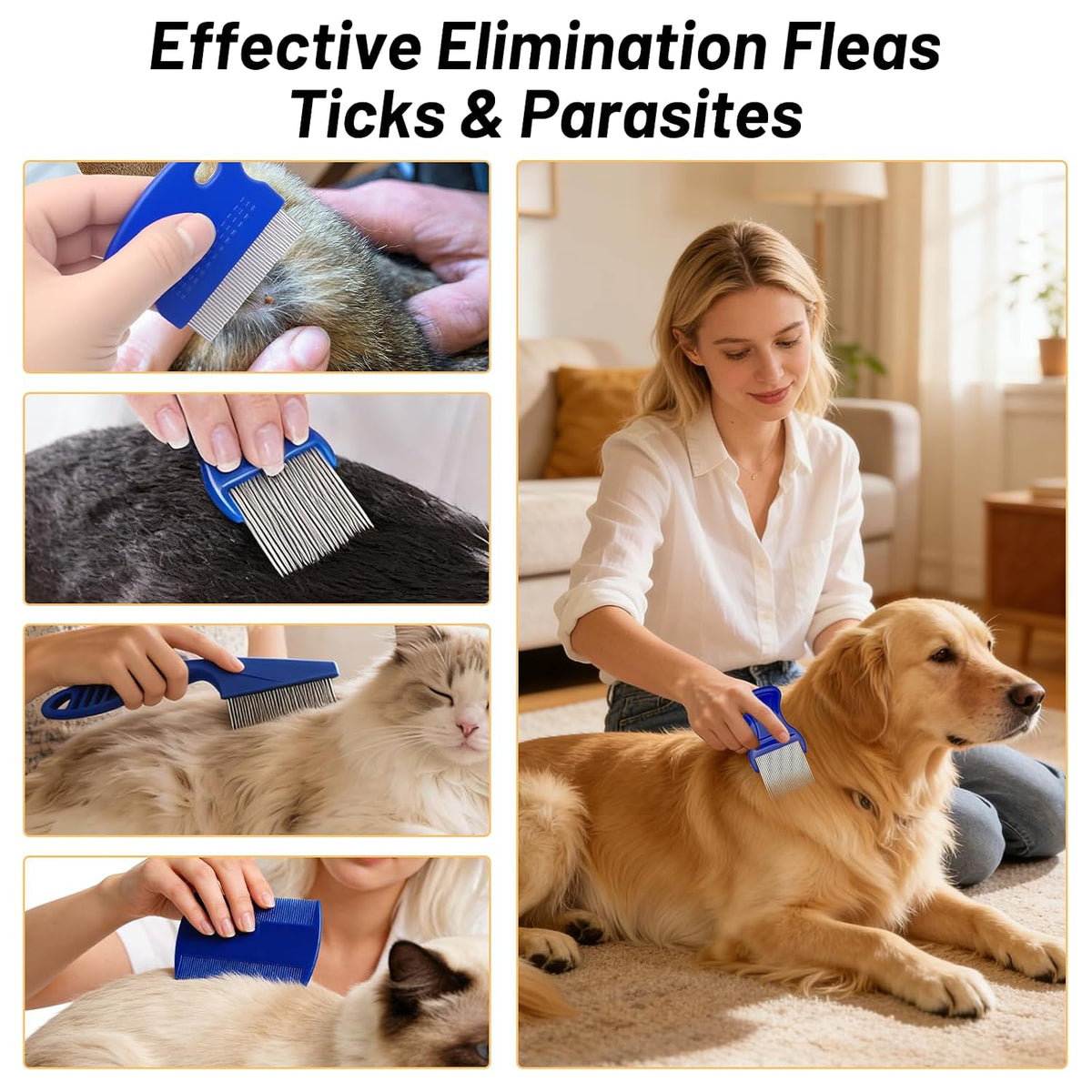 7PCS Flea Comb Set for Cats & Dogs, Pet Comb, Dog Eye Comb, Tick Comb