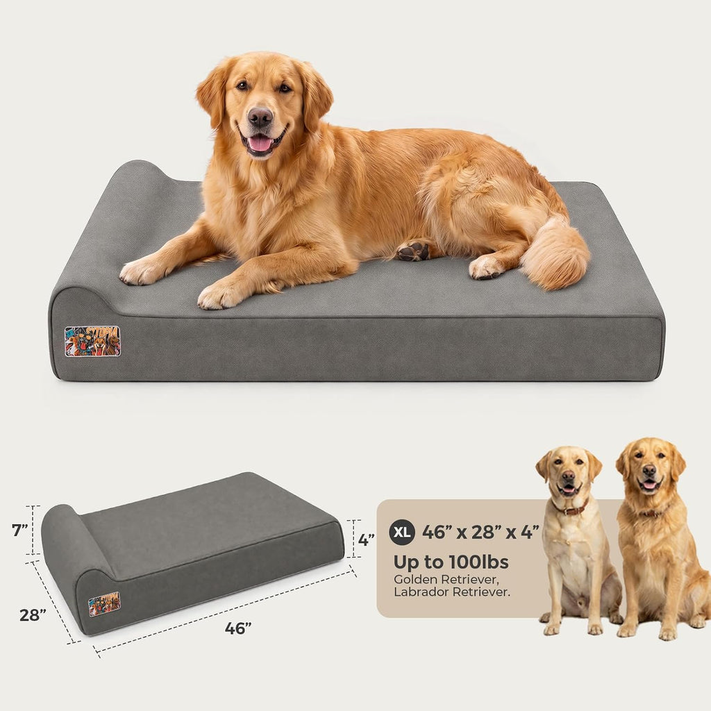 Sytopia Orthopedic Dog Beds for Large Dogs – 4" Extra Thick Memory Foam Pet Couch for Senior Dogs and Great Danes with Waterproof Liner & Washable Cover, Nonskid Bottom, 46"x28"x4", Dark Grey