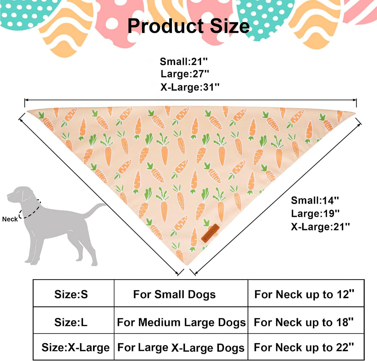 ADOGGYGO Easter Dog Bandanas, Rabbit Carrot Pet Scarf, Multi Size Offered, Orange Blue Easter Bandana for Extra Large Dogs Pets (X-Large)