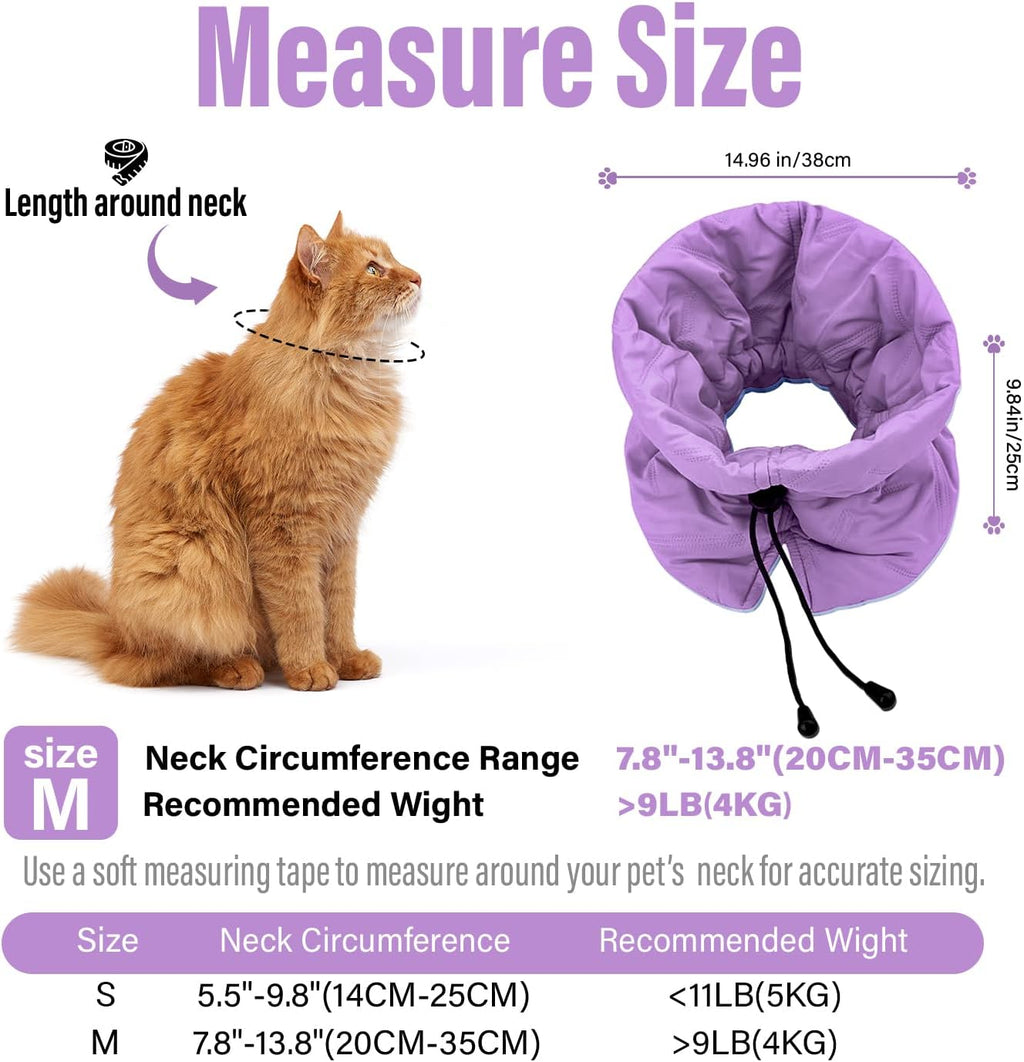 Cat Recovery Collar, Soft Adjustable Cone for Cats and Kittens, Lightweight Waterproof Elizabethan Collar for After-Surgery Care, Prevent Licking and Scratching, Neck Protector for Pets（Purple,M）